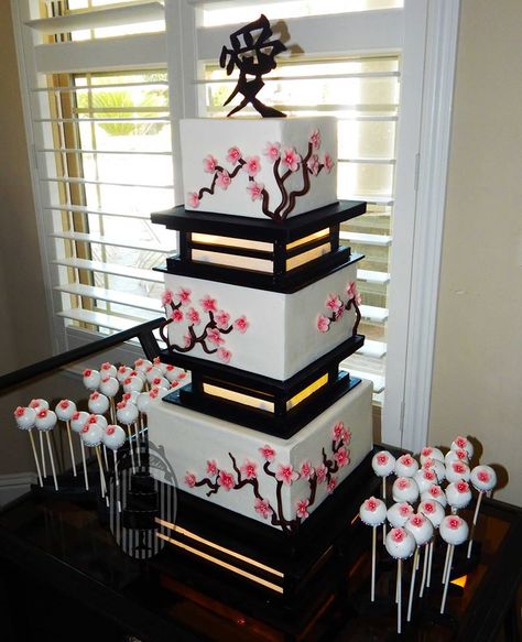 Japanese Inspired Cake, Japanese Wedding Cake, Japanese Birthday Cake, Japanese Wedding Cakes, Japanese Inspired Wedding, Japanese Wedding Theme, Cherry Blossom Wedding Cake, Cherry Blossom Party, Sakura Wedding