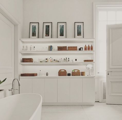 #bathroom Cabinet With Shelves, Food Bar, White Cabinet, Spa Decor, Spa Design, Nail Studio, Med Spa, Dream Decor, Home Reno