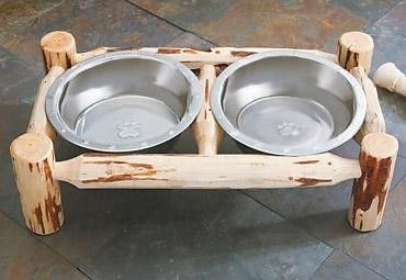 Amish Large #Raised Log #Pet #Feeder - Ready to Finish Rustic Switch Plates, Rustic Bookcase, Black Forest Decor, Forest Decor, Stainless Steel Bowls, Dog Branding, Log Furniture, Dog Feeder, Amish Furniture