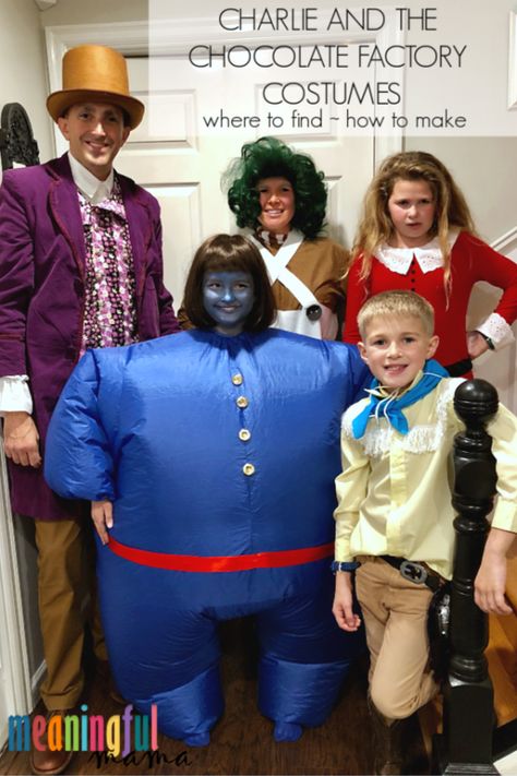 The Original Charlie and the Chocolate Factory DIY Family Halloween Costumes Original Costume Ideas, Diy Family Halloween Costumes, Willy Wonka Halloween, Oompa Loompa Costume, Cocktails Restaurant, Willy Wonka Costume, Nyc Dinner, Chocolate Factory Party, Charlie Chocolate Factory