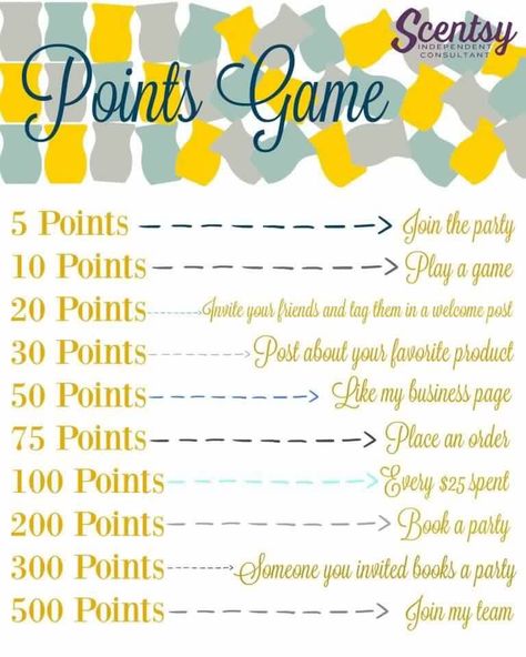 Points game Scentsy Points Game, Scentsy Party Points, Scentsy Facebook Party Posts, Scentsy Holiday Party, Online Scentsy Party, Scentsy Consultant Marketing, Facebook Party Posts, Scentsy Party Ideas, Scentsy Party Games