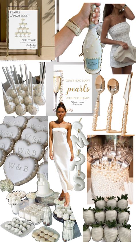 Prosecco And Pearls, Pearl Theme Bridal Shower Ideas, Raisa Wedding, Prosecco Bridal Shower Theme, Classy Bridal Shower Ideas, Bridal Shower Party Ideas, Diy Wedding Cupcakes, Pearl Bridal Shower, Bridal Shower Inspo