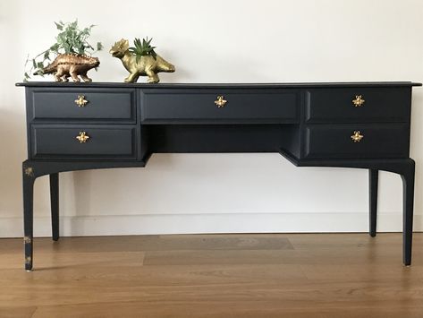 Stag Dressing Table, Dressing Table Paint, Black Dressing Table, Reclaimed Wood Bedside Table, Vanity In Bedroom, Black Dressing Tables, Stag Furniture, Black Painted Furniture, Hall Console