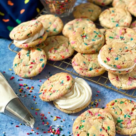 Wedding Cake Sandwich Cookies - Bake from Scratch Smooth Wedding Cake, Wedding Cake Buttercream, Rainbow Cookies Recipe, Cake Sandwich, Wedding Cake Cookies, Baking School, Trevor Project, Cake Buttercream, Dream Wedding Cake