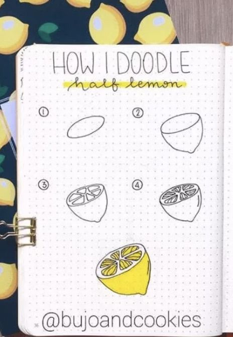 Lemon Doodle, Creating A Bullet Journal, Flower Drawing Tutorials, Bullet Journal Design Ideas, Dot Journals, Bullet Journal Writing, Learn Art, Doodle Art Designs, Bullet Journal Doodles