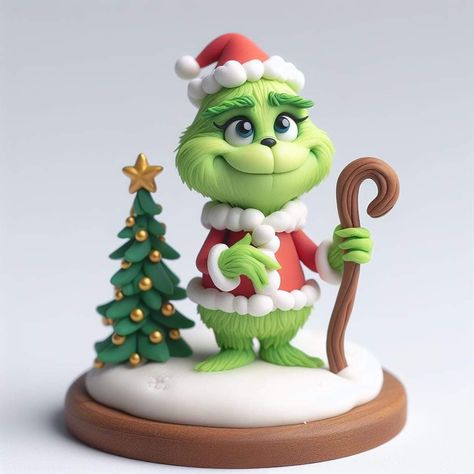 Christmas Clay Sculptures, Christmas Clay Figures, Christmas Clay Ideas Decoration, Disney Clay Ideas, Grinch Polymer Clay, Clay Crafts Christmas, Christmas Polymer Clay Ideas, Clay Grinch, Christmas Clay Ideas