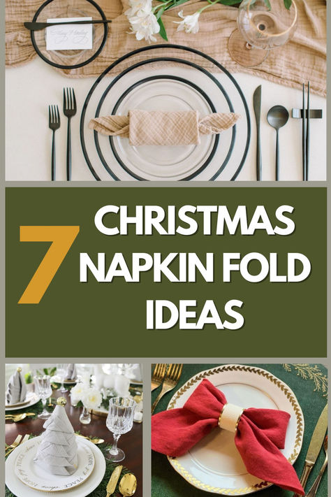 christmas napkin fold ideas Napkin Folded Like Christmas Tree, Tree Folded Napkin, Christmas Cloth Napkin Folding Ideas, Folded Napkins For Christmas, Christmas Table Linen Ideas, Folding Paper Napkins For Christmas, Disposable Christmas Table Setting, Christmas Folding Napkins, How To Fold Napkins For Christmas