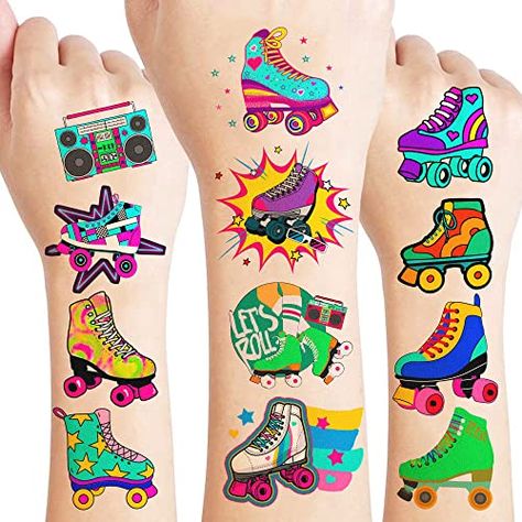 8 Sheets (96PCS) Roller Skate Temporary Tattoos 90s Disco Theme Birthday Party Decorations Supplies Favors Stickers For Kids Girls Boys Gifts Classroom School Prizes Rewards Check more at https://shop.vutha.net/8-sheets-96pcs-roller-skate-temporary-tattoos-90s-disco-theme-birthday-party-decorations-supplies-favors-stickers-for-kids-girls-boys-gifts-classroom-school-prizes-rewards/ Skate Party Decorations, Roller Skating Party Favors, Roller Rink Birthday, Skate Party Favors, Skate Tattoo, Roller Skate Birthday Party, Skate Birthday Party, 90s Birthday, Roller Skate Birthday