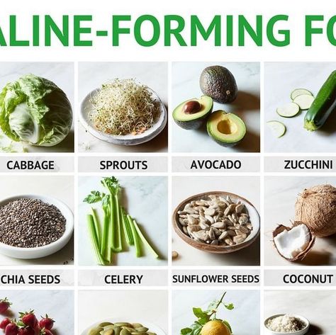 Tess Masters on Instagram: "Are you eating alkaline-forming foods to support better health? 
Our internal pH (the balance between acidity and alkalinity) plays a huge role in our health. Every physiological process yields acidic waste products. Then stress, drugs, and pollutants dump more acids into the mix. Our bodies keep a store of “alkaline buffer” minerals—sodium, calcium, manganese, copper, potassium, iron, and magnesium. These “buffer minerals” neutralize acids to maintain balance for better health. But, we have to help the process or disease sets in. Reduce your intake of added sugars (acid), animal foods, and other acid-forming foods. AndBut, it’s important to reduce your intake acidifying foods (particularly sugars) and increase your intake of alkaline-forming plant foods to top Sprouting Chia Seeds, Acid Forming Foods, Animal Foods, Coconut Chia, Food Info, Better Health, The Balance, Plant Food, Sunflower Seeds