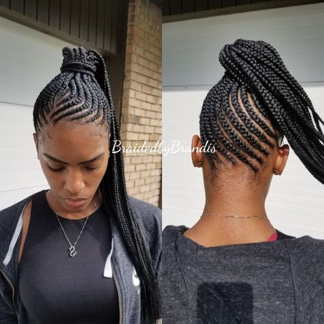 Small feed in ponytail Small Feed In Ponytail, Braids In Ponytail, Ponytail Braid Styles, Braided Ponytail Black Hair, Protective Styles For Natural Hair Short, Ponytail Braided, Feed In Braids Ponytail, Weave Braid, Feed In Ponytail