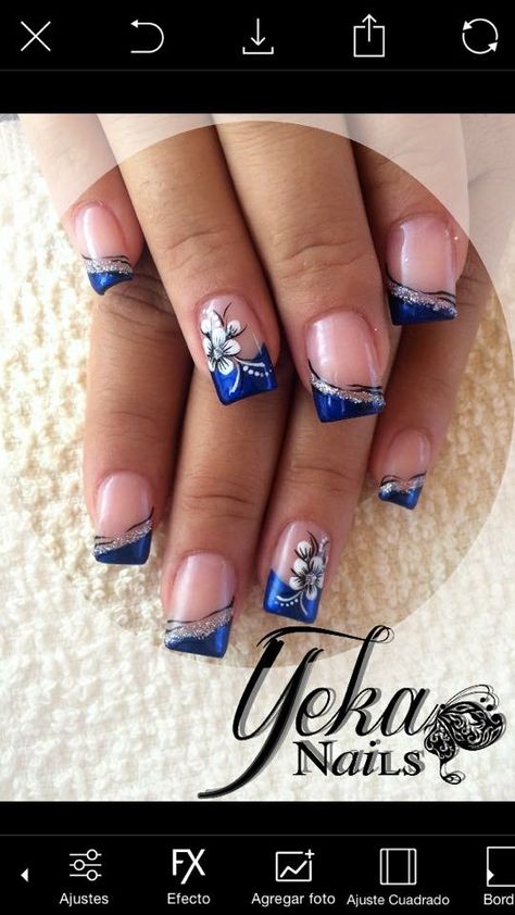 Blue And Silver Nail Designs, Hawaiian Nails, Blue And Silver Nails, Elegant Touch Nails, Ombre Nail Art Designs, Silver Nail Designs, Fancy Nail Art, Fruit Nail Art, Nail Tip Designs