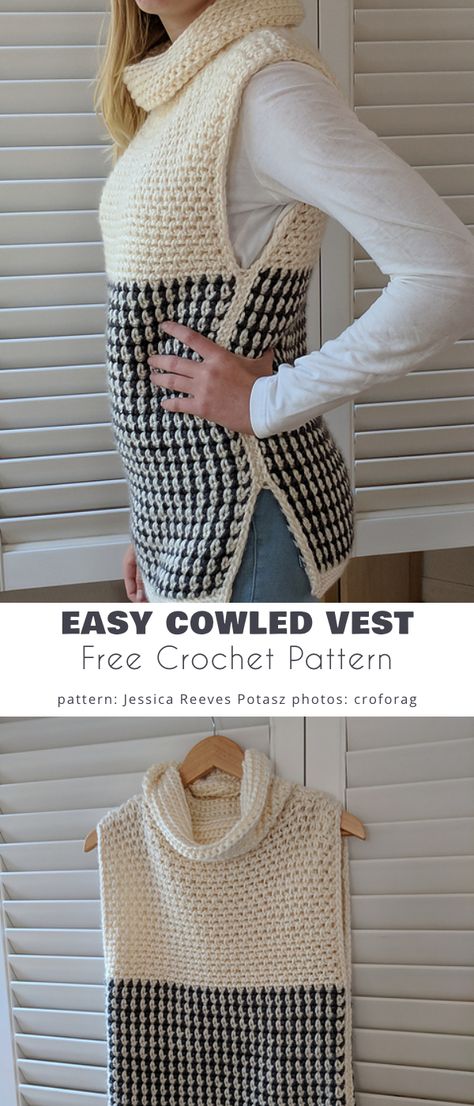 Chunky Vest Crochet Pattern, Crochet Slipover Vest, Crochet Cowl Vest Pattern Free, Crochet Pattern Vest Women, Crochet Tabard Free Pattern, Sleeveless Crochet Vest, Crochet Pullover Vest, Crochet Vest Patterns Free For Women, Crochet Chunky Vest Free Pattern