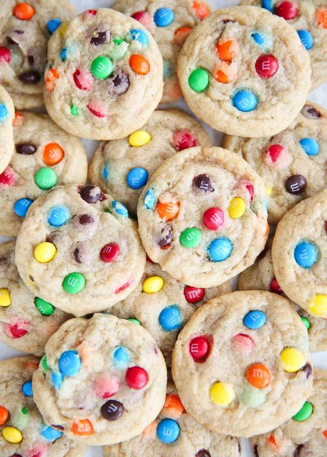 I've taken my favorite M&M cookie recipe and turned it into the cutest bite-sized mini version! These mini M&M cookies are just as soft and chewy and loaded with colorful M&M candies, but they're that much more adorable! Original M&m Cookie Recipe, Cookie Recipe Without Baking Soda, Mnm Cookies Recipe, Best M&m Cookie Recipe, Mini Cookie Recipe, Lunchbox Containers, The Best Cookie Recipes, Wedding Cookies Recipe, Homemade Snacks Recipes