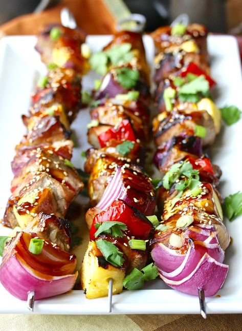 Karen's Kitchen Stories: Grilled Teriyaki Pork Kebabs Homemade Kebab Recipes, Bbq Meat Ideas, Bbq Meats, Pork Kebabs, Pork Kabobs, Greek Menu, Teriyaki Pork, Pork Skewers, Grilling Kabobs