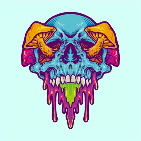 Psychedelic skull magic mushroom | Premium Vector #Freepik #vector #cartoon #skull #face #grunge Trippy Designs, Blue Skull, Posca Marker, Psychadelic Art, Psy Art, Blue Skulls, Tatuaje A Color, Magic Mushroom, Pencil Drawings Easy