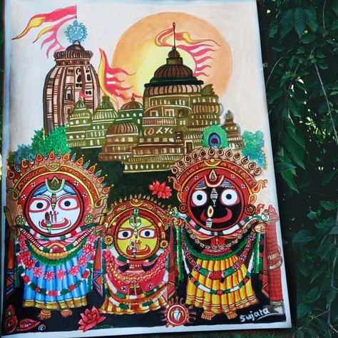 Jagannath Balaram Subhadra Painting, Jagannath Balabhadra Subhadra Painting, Puri Jagannath Painting, Jagannath Painting Art, Rath Yatra Painting, Bhagwan Painting, Jai Jagganath, Jagannath Painting Easy, Jagannath Drawing