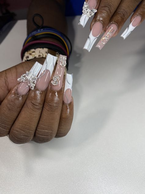 #frenchnails #freestylenails #butterfly 🩷🦋💅 Nails Butterflies, White French Tip Nails, White French Tip, Tip Nails, White French, Nails Inspo, French Tip Nails, French Nails, Nail Tips