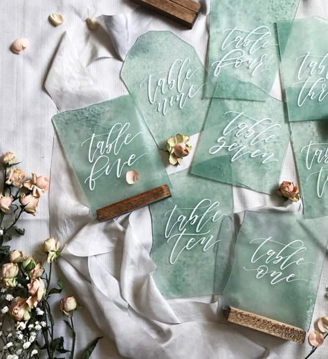 Sea Glass Table Numbers by @bashcalligraphy / Beach Wedding Decor / Boho Beach Wedding Glass Table Numbers, Sea Glass Table, Sea Glass Wedding, Boho Beach Wedding, Beach Wedding Decorations, Beach Wedding Favors, God Jul, Wedding Place, Wedding Guide