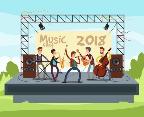 Outdoor summer festival concert with pop music band playing music outdoor on sta , #AFFILIATE, #music, #pop, #playing, #band, #summer #ad Instrument Design, Band Playing, Indie Festival, Outdoor Stage, Festival Logo, Concert Flyer, Outdoor Music, Jazz Poster, Music Illustration