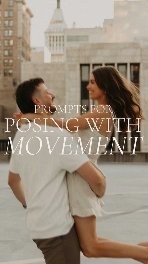 griteducationco on Instagram: Stiff posing is so yesterday and we’re over her. Movement makes your clients comfy and gets you better photos. 💃🏻✨ It’s key to set the… Movement Poses For Couples, Couples Movement Photography, Prompts For Engagement Photos, Engagement Photos With Movement, How To Take Engagement Photos, Couples Photography Prompts, Engagement Session Prompts, Photo Prompts For Couples, Couples Prompts Photography