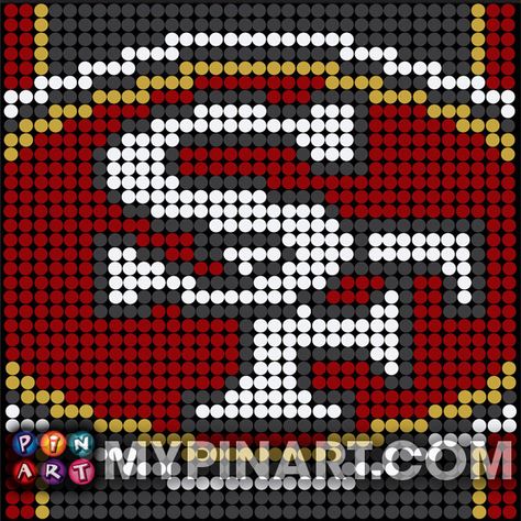 Pushpin Art San Francisco 49ers 49ers Pixel Art, Kansas City Chiefs Perler Bead Patterns, 49ers Perler Beads, 49ers Cross Stitch Patterns, Nfl Cross Stitch Patterns, Nfl Plastic Canvas Patterns, Push Pin Art, Beaded Keychains Patterns, Beaded Banners