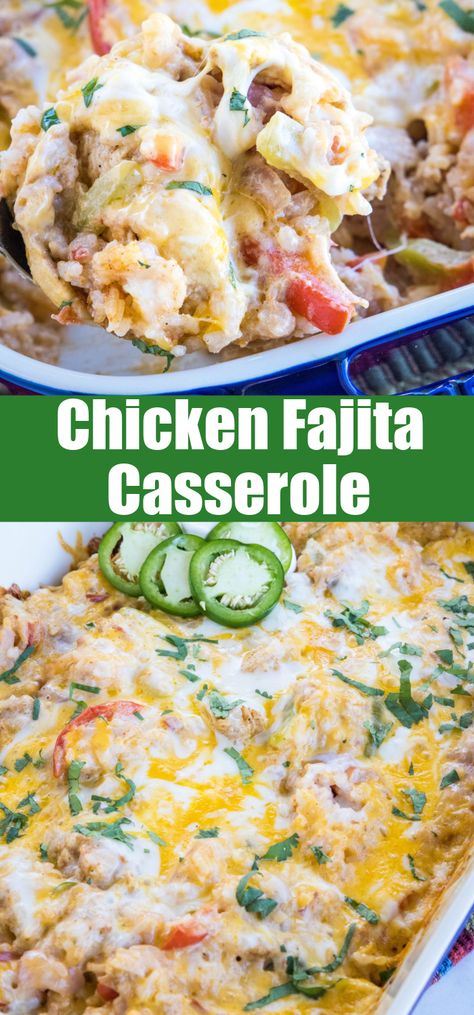 This chicken fajita casserole is an easy dinner packed with juicy chicken and rice, with sweet bell peppers, fajita seasoning, and cheese! #chicken #fajita #casserole Fajita Meat Recipes, Chicken Taco Casserole, Fajita Casserole, Asian Steak Bites, Favorite Chicken Recipes, Best Casserole Recipes, Easy Casseroles, Flexitarian Recipes, Chicken Fajita Casserole