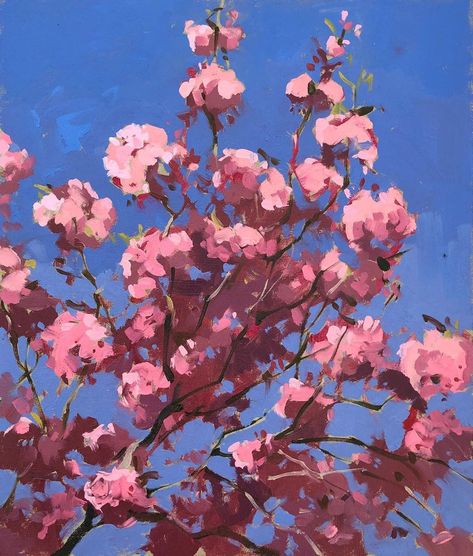 Haidee-Jo Summers ROI Artist on Instagram: “Pink cherry, blue sky 13” x 11” another feel-good brand new cherry blossom painting from my garden available now on my website 💖” Cherries Painting, Pink Canvas Art, Cherry Blossoms Illustration, Cherry Blossom Painting, Cherry Blossom Art, Tree Artwork, Intuitive Painting, Sakura Tree, Pink Painting