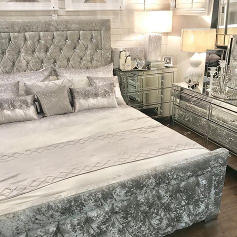 Tides Home & Garden: crushed velvet Linda bed.  Was £625 now £495!! Crush Velvet Bed, Grey Crushed Velvet Bedroom, Crush Velvet Bedroom, Gray Velvet Bedroom Ideas, Velvet Bed Bedroom Ideas, Crushed Velvet Bedroom, Crushed Velvet Bedroom Ideas, Crushed Velvet Living Room, Velvet Bedroom Ideas