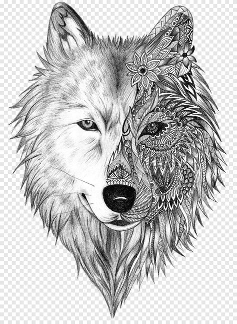 Wolf Sleeve Tattoo, Grey Wolf Tattoo, Wolf Heart, Wolf Tattoos For Women, Wolf Sleeve, Mandala Wolf, Tattoo Png, Print Sketch, Wolf Tattoo Sleeve