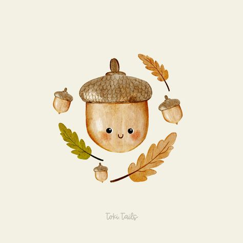 Is it too early for acorns? I hope not! 🌰🍂 Pattern will be available soon. #tokitailspattern #stoffdesign #cuteart #cuteartwork #acorn #simpleart #sublimation #surfacepattern #kidart #kidssurfacepattern Cute Acorn Drawing, Spring Illustration Art, Acorn Illustration, Acorn Drawing, Autumn Illustrations, Fall Drawings, Baby Animal Drawings, Autumn Illustration, Easy Art Projects