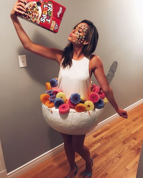 Froot Loops Costume, Fruit Loops Costume, Cereal Halloween Costume, Mnm Halloween Costume, Snack Costume, Dippin Dots Costume, Food Costume Ideas, Cereal Costume, Cotton Candy Costume