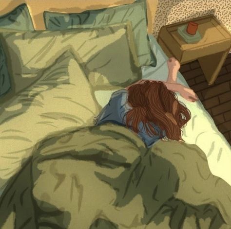 Anime Sleeping Aesthetic, Sick In Bed Illustration, Girly Art Aesthetic, Girly Art Illustrations Life, Sleeping Illustration, Sleeping Drawing, Encouraging Art, Illustration Art Girl