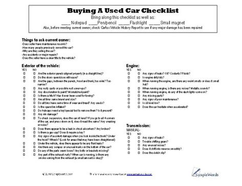 Buying a Used Car Checklist {Free Printable} Crossover Vehicles, Diy Cleanse, Floor Mats For Cars, Car Checklist, Buying A Used Car, Buying A Car, Car Salesman, Buy Used Cars, Road Trip Car