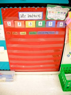 Silly Sentences and Addition Facts Mini Book Teacher Necessities, Pocket Chart Center, Pocket Chart Activities, Sentence Activities, Silly Sentences, Kindergarten Language Arts, 1st Grade Writing, First Grade Writing, Addition Facts