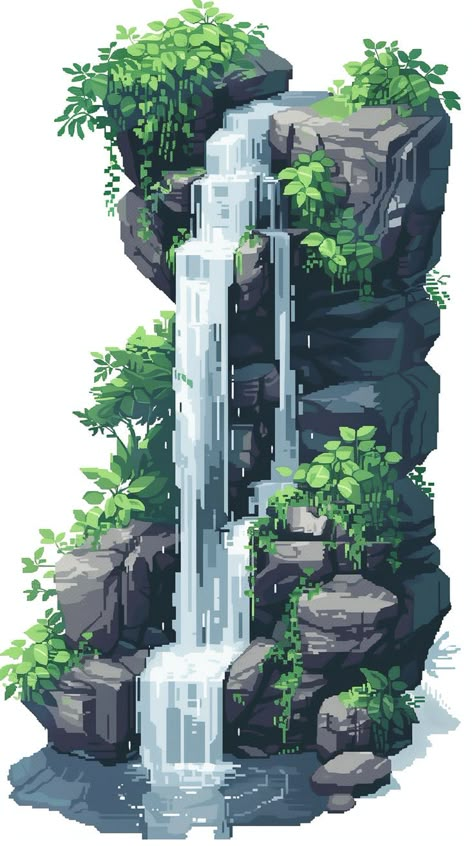 Pixel Art Waterfall Wallpapers Follow the link for the high res version to download #pixelart #waterfalls #wallpapers High Res Pixel Art, Concept Background Art, 3d Scenery Art, Fantasy Waterfall Art, Waterfall Digital Art, Waterfall Pixel Art, Pixel Art Waterfall, Waterfall Fantasy Art, Anime Waterfall