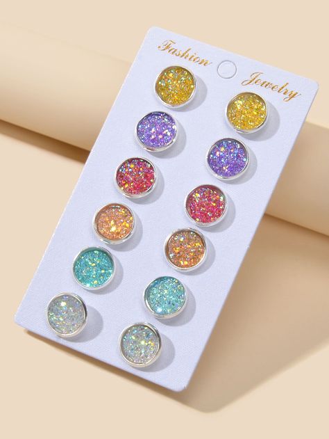 Multicolor    PMMA   Embellished   Jewelry Epoxy Resin Products, Cheap Fun Resin Earrings, Affordable Cute Resin Earrings, Uv Resin Stud Earrings Diy, Diy Resin Stud Earrings, Epoxy Stud Earrings Diy, Resin Studs, Resin Stud Earrings, Resin Studs Earrings