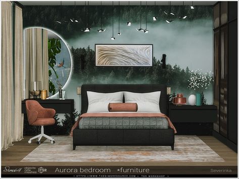 The Sims Resource - Aurora bedroom furniture Aurora Bedroom, Sims 4 Loft, Bedroom Vanity Table, Living Room Sims 4, Sims 4 Cc Furniture Living Rooms, Sims 4 Beds, Bedroom End Tables, Resource Furniture, Sims 4 Bedroom