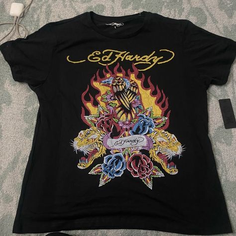 Brand New With Tags Lmk If Any Questions Shipping Fast Hardy Shirts, Glitter Shirt, Vintage Chanel Handbags, Seersucker Pants, Christian Audigier, Tiger T Shirt, White Halter Maxi Dress, Skull Tshirt, Streetwear Tshirt