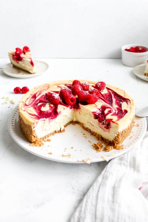 Rasberry Cheesecake, Swirled Cheesecake, Raspberry Swirl Cheesecake, White Chocolate Raspberry Cheesecake, Chocolate Raspberry Cheesecake, Sweet Kitchen, Chocolate Cheesecake Recipes, White Chocolate Cheesecake, Raspberry Sauce