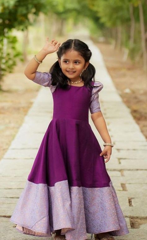 Kids Party Frocks Design, Traditional Frocks For Kids, Kids Pattu Frock Designs, Pattu Long Frocks For Kids, Traditional Dresses For Kids Girl, Long Frock Designs For Kids, Kids Long Frocks Design, Baby Long Frocks Designs, Kids Long Frocks Design Latest