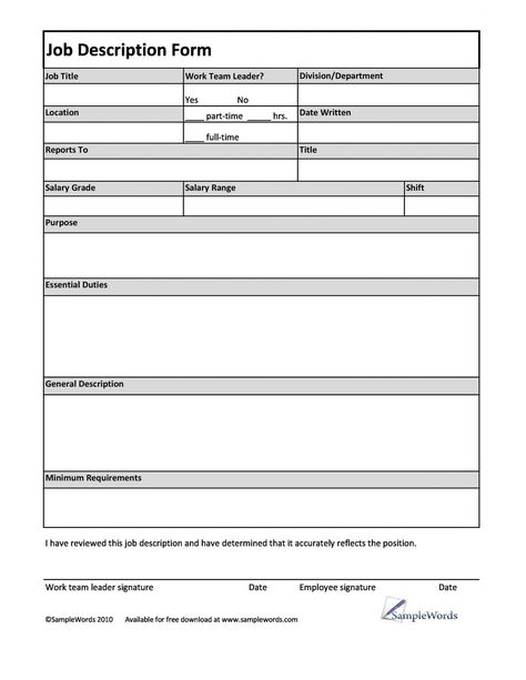 47 job description templates &amp; examples ᐅ templatelab modern job description template pdf Employment Form, Hr Jobs, Job Description Template, Employment Application, Job Application Form, Template Resume, Checklist Template, Application Form, Excel Templates