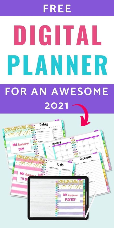 This free digital planner for 2021 is a fun way to start digital planning on a budget! This undated digital planner with hyperlinks can be used year after year. It includes daily planner pages, monthly planner pages, to do lists. and so much more! Grab your free hyperlinked PDF digital planner today! Fancy Planner, Free Digital Planner, Budget Planner Free, Daily Planner Printables Free, Digital Journaling, Undated Digital Planner, Planning App, Daily Planner Pages, To Do Lists