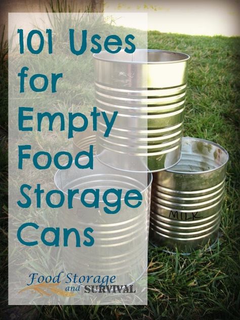 101 Uses for Empty Food Storage Cans | Food Storage and Survival | #prepbloggers #foodstorage Recycled Tin Cans, Canned Food Storage, Tin Can Art, Aluminum Can Crafts, Recycled Tin, Tin Can Crafts, Formula Cans, Recycled Projects, Upcycle Recycle