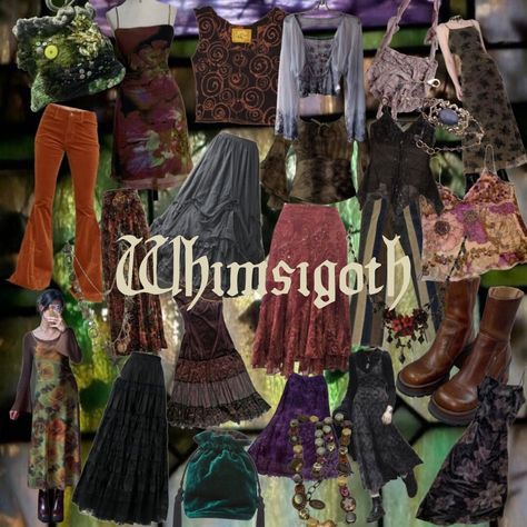 Whimsical Clothes Aesthetic, Whimsy Goth Clothes, Whimsigoth Work Outfits, Whimsygoth Clothes, Witchy Autumn Outfits, Whimsigoth Pants, Whimsigoth Outfits Plus Size, Witchy Winter Outfits, Dark Cottage Core Outfits