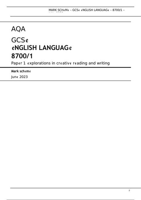 aqa-gcse-english-language-87001-paper-1-explorations-in-creative-reading-and-writing-mark-scheme-june-2023 Aqa Gcse English Language, Gcse English Language, Reading And Writing, English Language, Writing, Reading