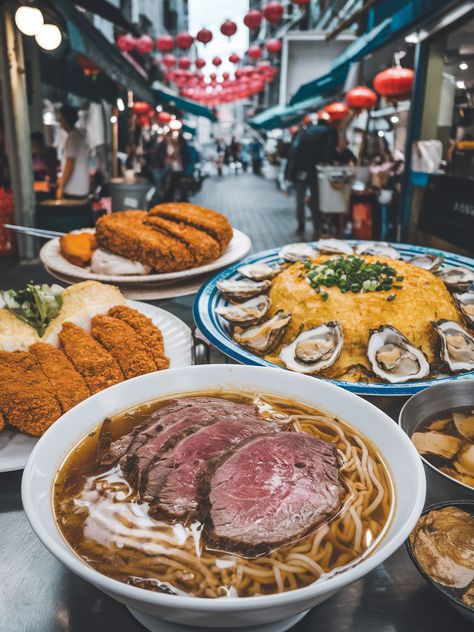 Street food adventures await! 🌟 From a steaming bowl of ramen topped with succulent beef to crispy fried cutlets and fresh oysters, every bite tells a story. What's your favorite street food dish? Share your foodie experiences in the comments below! 🍜✨ . #travelasia #travel #travelphotography #travelgram #asia #wanderlust #travelblogger #travelblog #asiatravel Street Food Aesthics, Japanese Restaurant Food, Fried Cutlets, 2025 Goal, Japan Street Food, Bowl Of Ramen, Japanese Street Food, Asian Street Food, Fresh Oysters