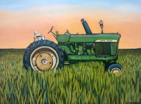 John Deere Art, John Deere Baby, Tractor Art, Farm Photos, Farm Paintings, Old Tractor, Blue Bayou, John Deere Tractor, Diy Watercolor Painting