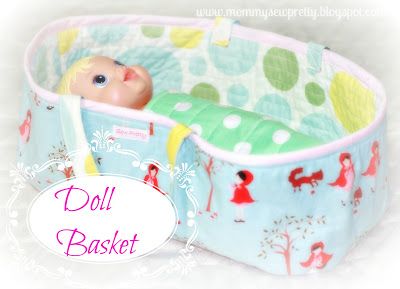 How to make a baby doll bed.  We need one of these around here! Baby Bed Basket, Baby Doll Carrier Pattern, Doll Carrier Pattern, Basket Sewing Pattern, Baby Doll Furniture, Doll Bassinet, Baby Doll Carrier, Baby Doll Bed, Dolls Pattern