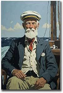 Chen Lin Canvas Painting Posters and Print Vintage Ship Captain Painting Nautical Maritime Wall Art Print Living Room Bedroom Home Decoration 12x18inch without Frame, Picture 5 Ship Captain, Vintage Ship, Sea Captain, Vintage Sea, Nautical Wall Art, Nautical Wall, Wall Picture, Wall Art Print, Living Room Bedroom