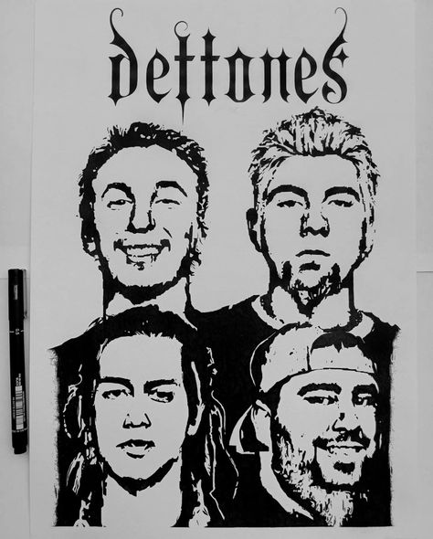 Deftones Drawing, Deftones Art, Drawing Ink Pen, Celebrity Drawings, Drawing Ink, Stippling, Ink Pen, By Myself, Book Art Drawings